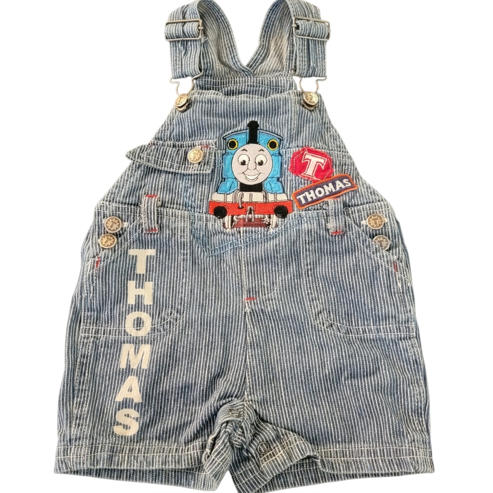 Thomas & Friends 2007 Blue Denim Pin Striped Overalls Size 12 Months Pre-Owned